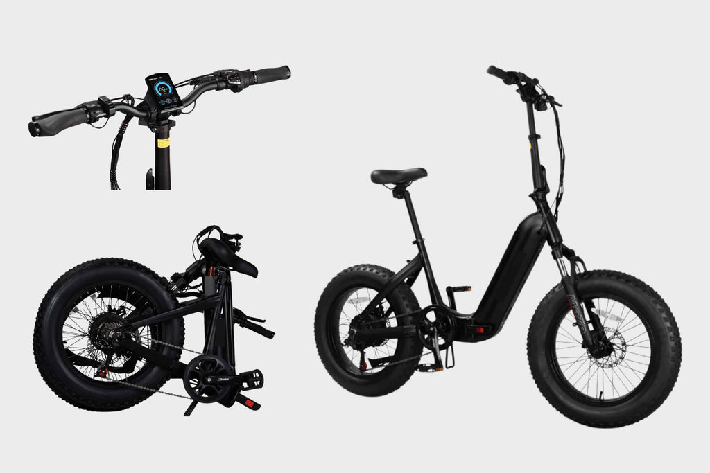 Black DAMAXED e-bike folded with handlebar details.