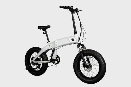 45° view of white DAMAXED 20" folding fat tire e-bike.