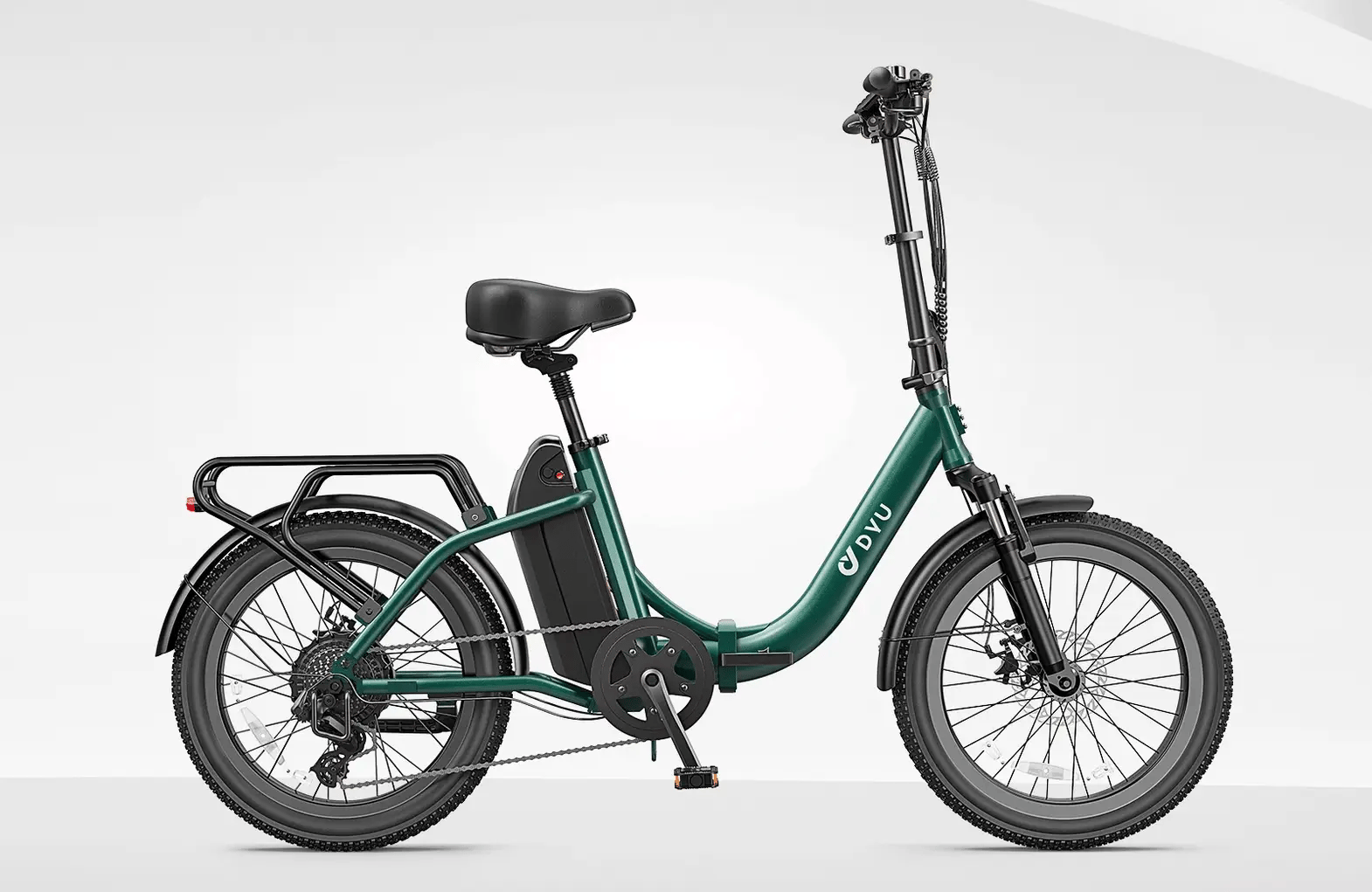 Green DYU C9 electric bike on a white background