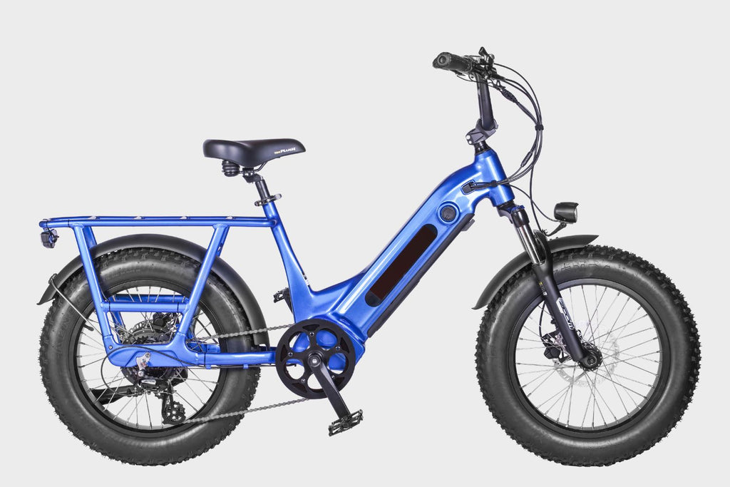 Blue DAMAXED Electric Fat Tire Cargo Bike - Side view, ideal for transporting heavy loads.