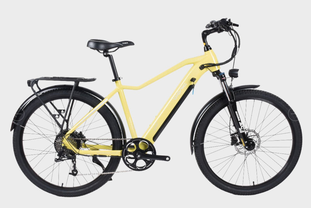 Side view of a yellow DAMAXED Electric Mountain Bike, built for thrilling off-road adventures.
