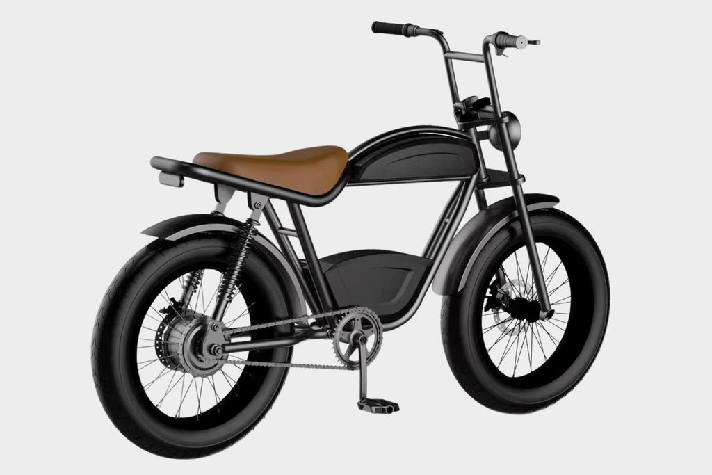 45-degree angle view of DAMAXED Black electric fat tire bike, LG 48V15Ah battery, Bafang 750W motor. 29+ MPH top speed, 45+ mile range.