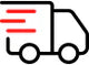 Icon of a delivery truck with a red line on a white background