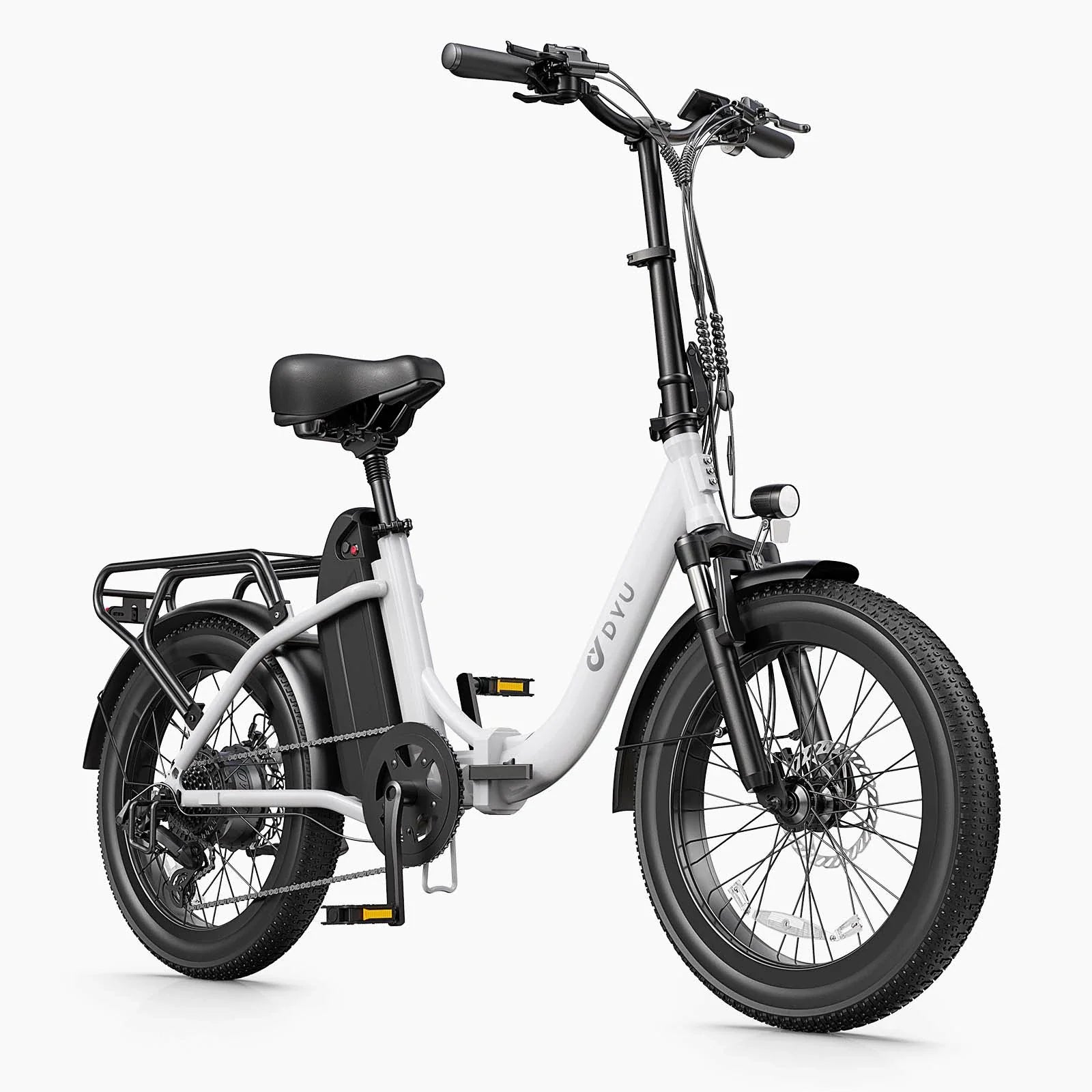 White C9 foldable electric bike with black accents on a white background