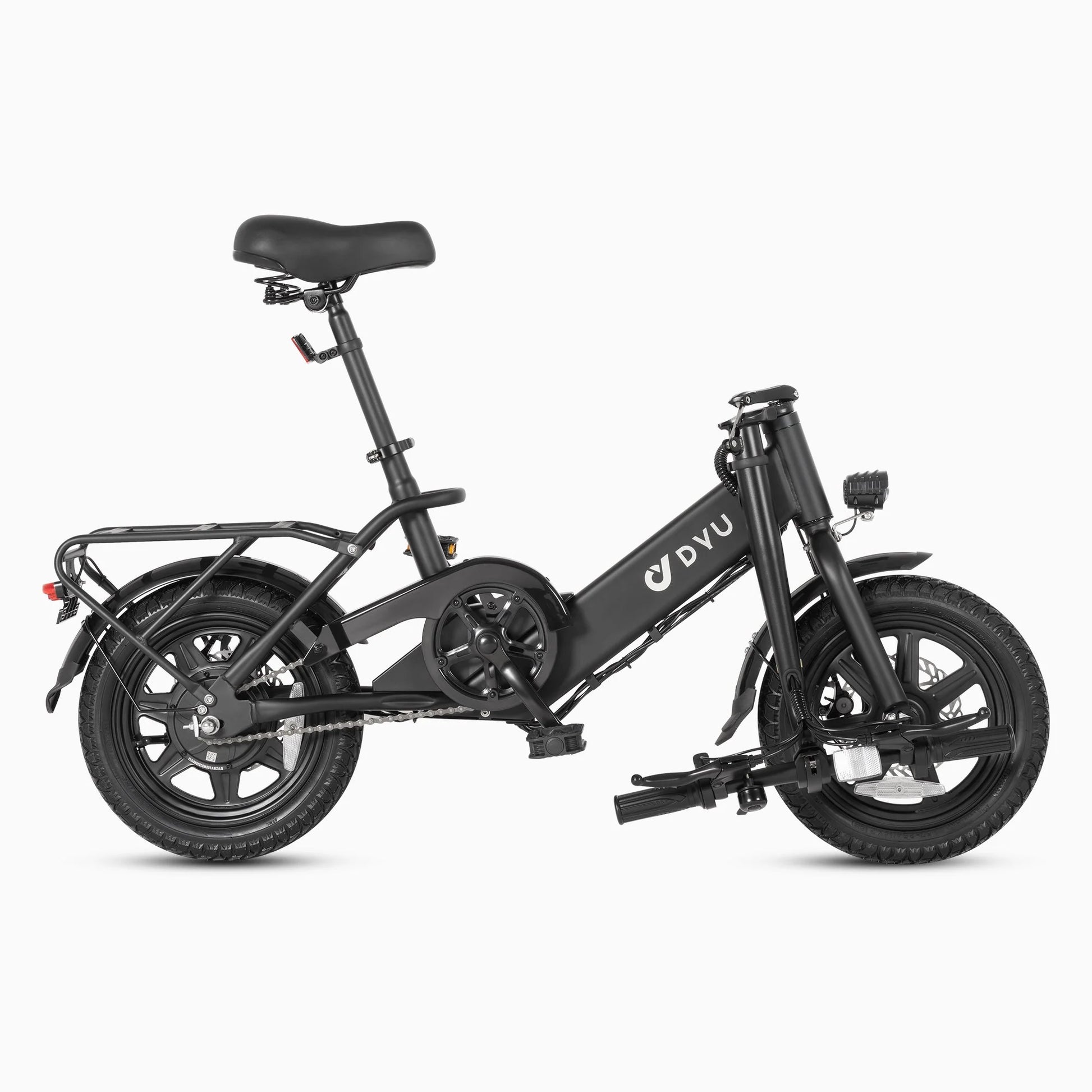 Black C3 foldable electric bike with 'DYU' branding on a white background