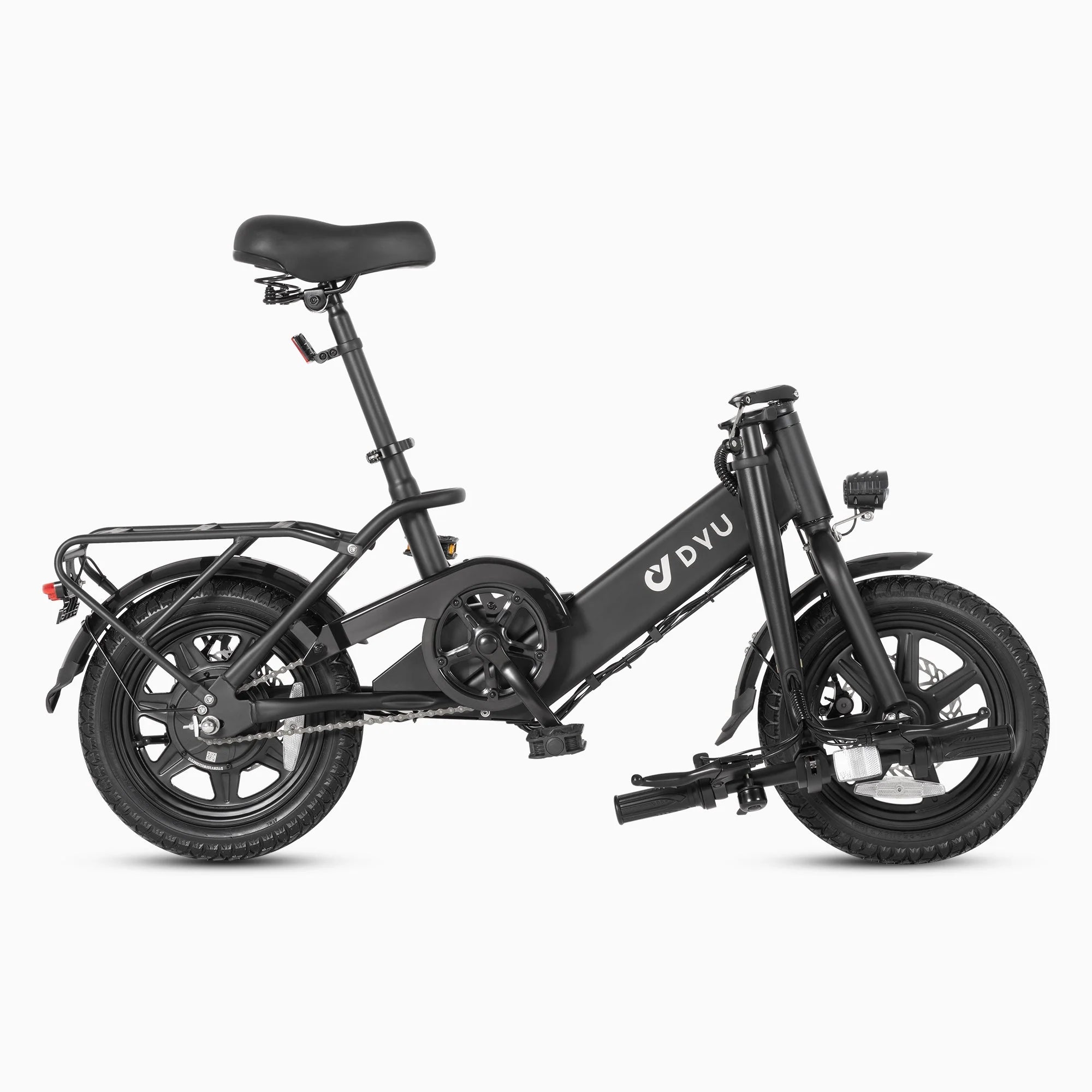 Black C3 foldable electric bike with 'DYU' branding on a white background