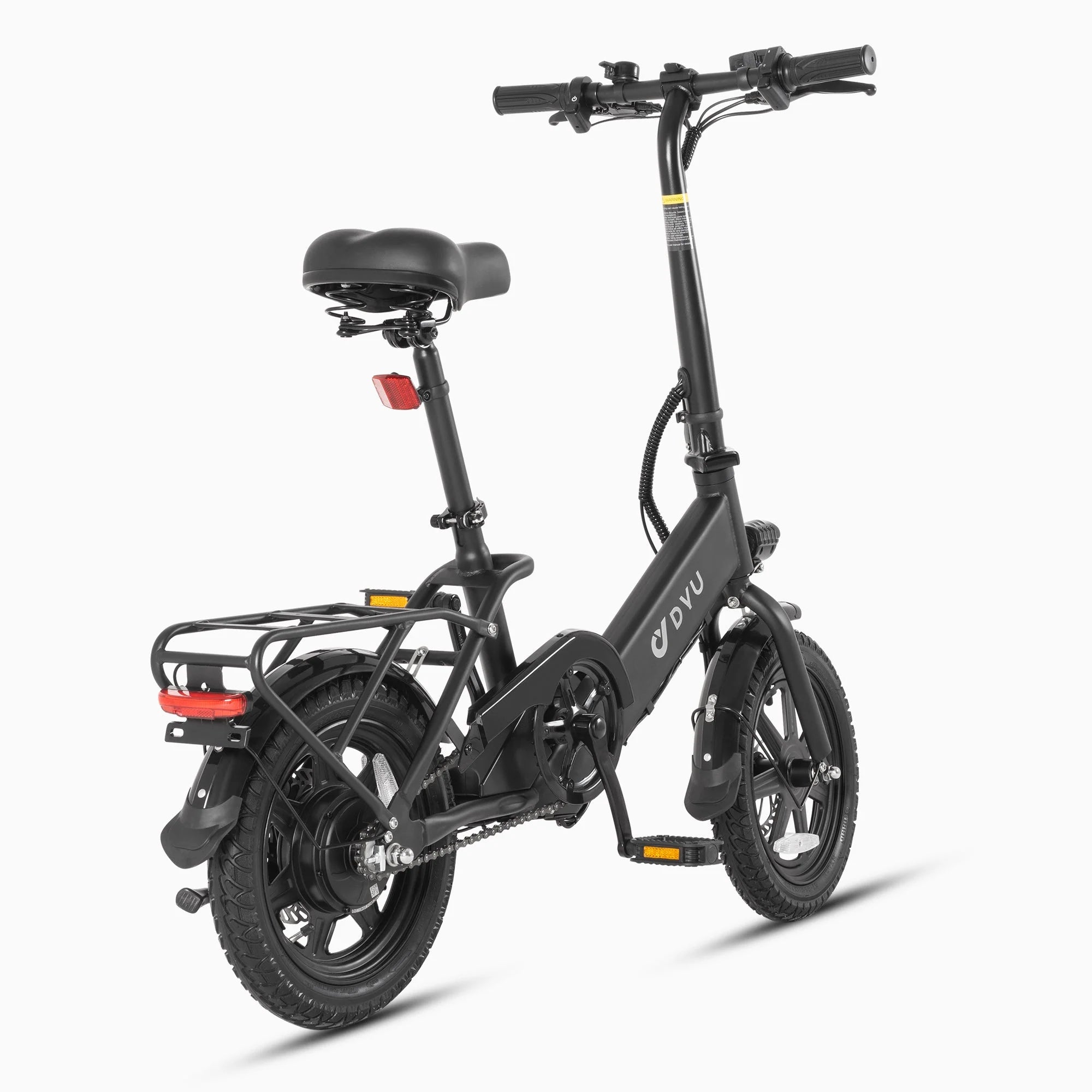 Black dyu C3 foldable electric bike  with a visible brand logo on a white background