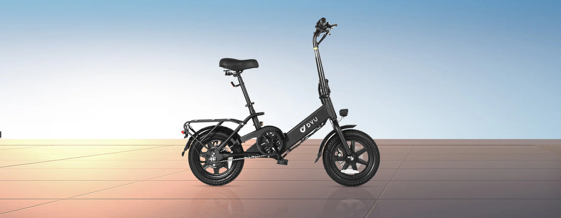 Black C3 foldable electric bike on a gradient background
