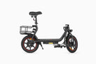 Black electric scooter with a basket on a white background