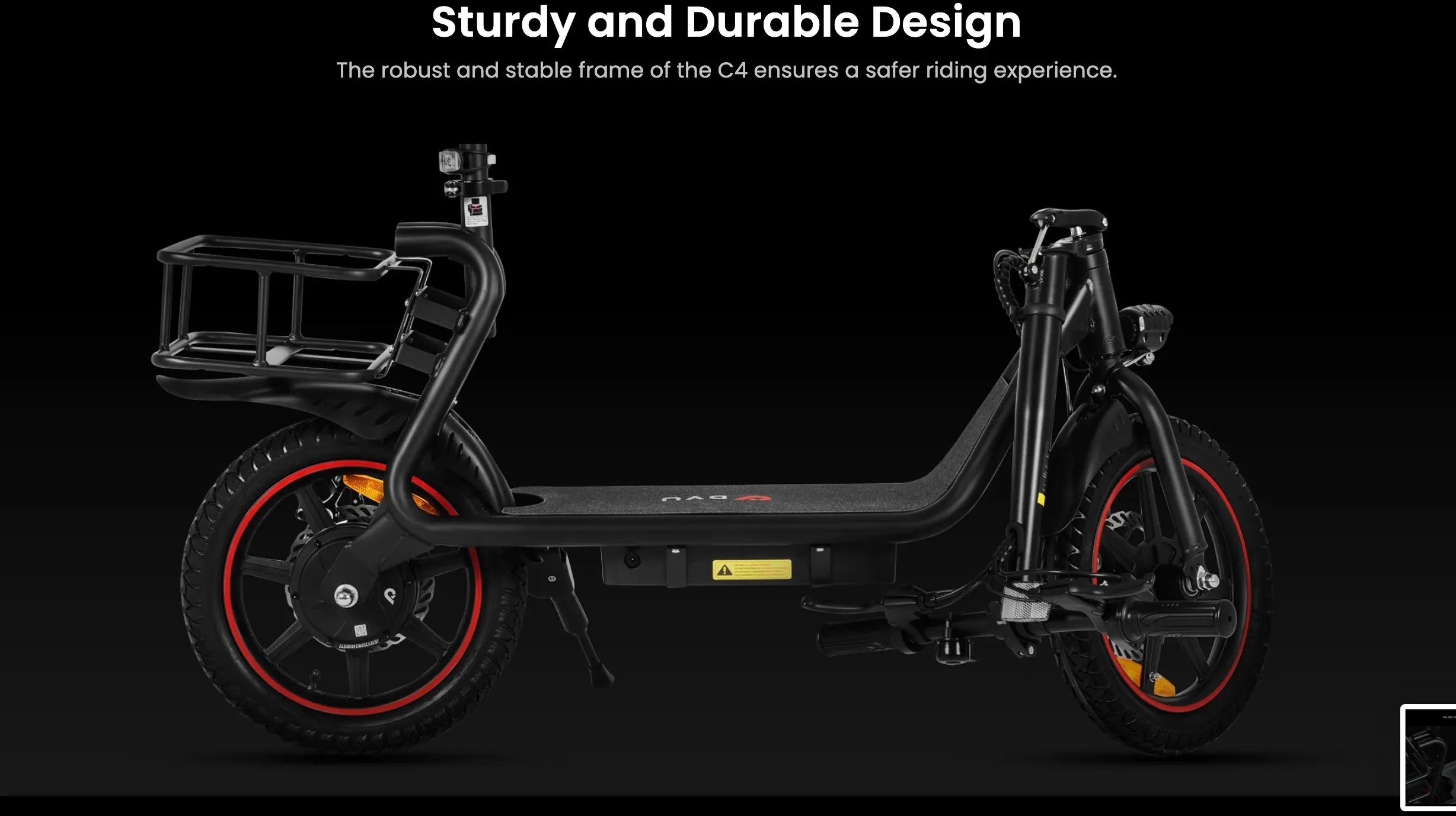 Electric scooter with robust frame on a black background