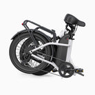 White C9 foldable electric bike with black frame and accessories on a white background
