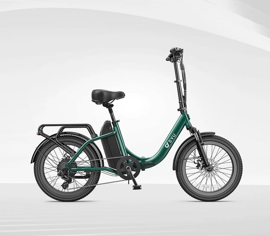 Green DYU C9 electric bike on a white background