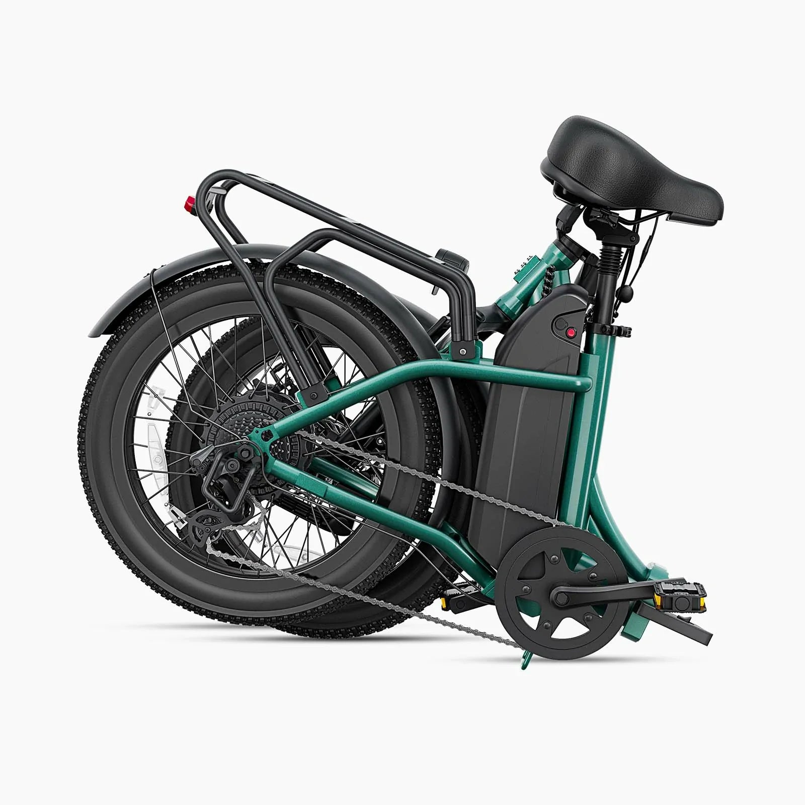 Green DYU C9 electric bike with a black seat on a white background