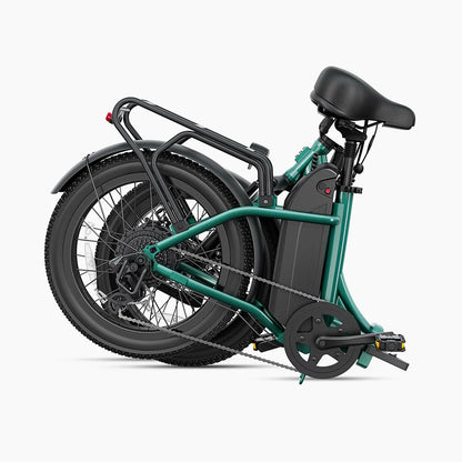 Green DYU C9 electric bike with a black seat on a white background