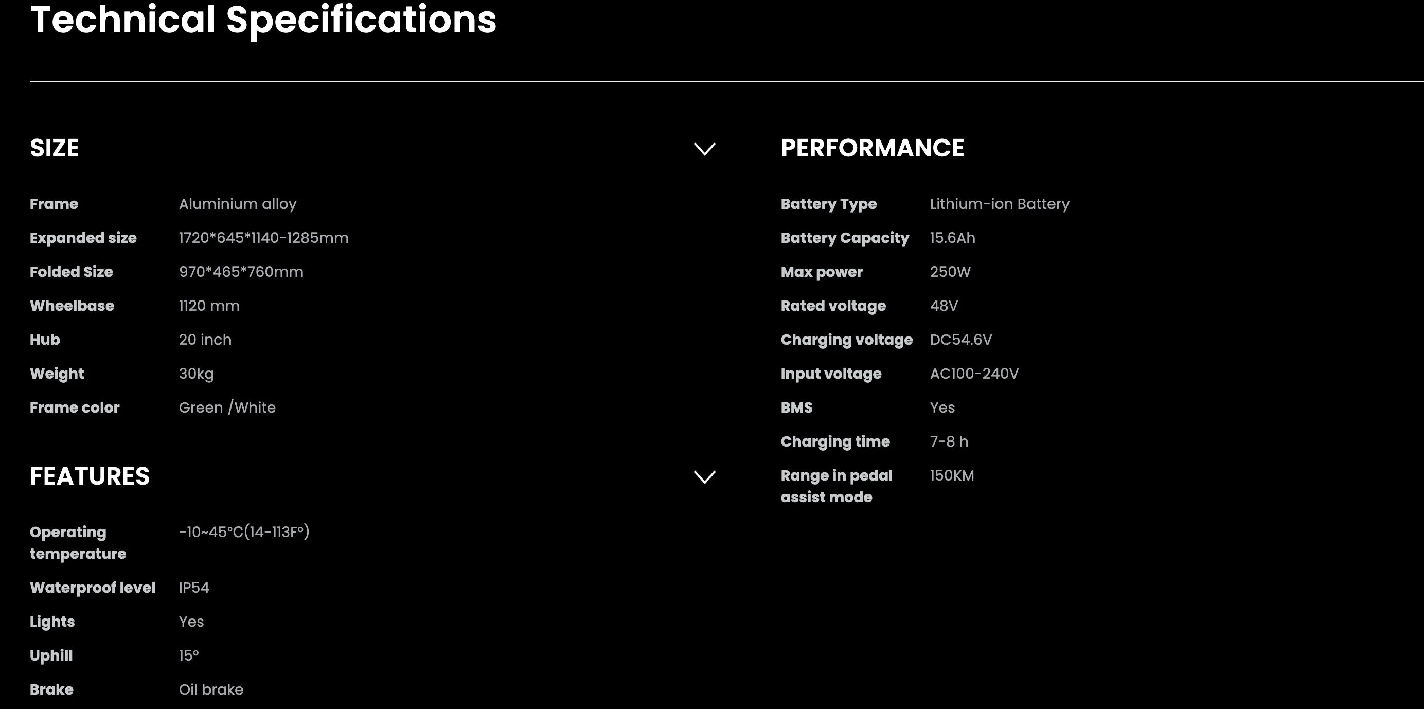 Technical specifications of a DYU C4  e-scooter displayed on a black background