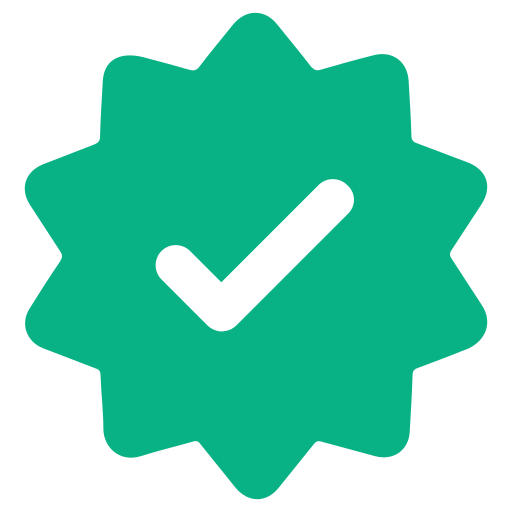 Green starburst with a white check mark in the center on a white background