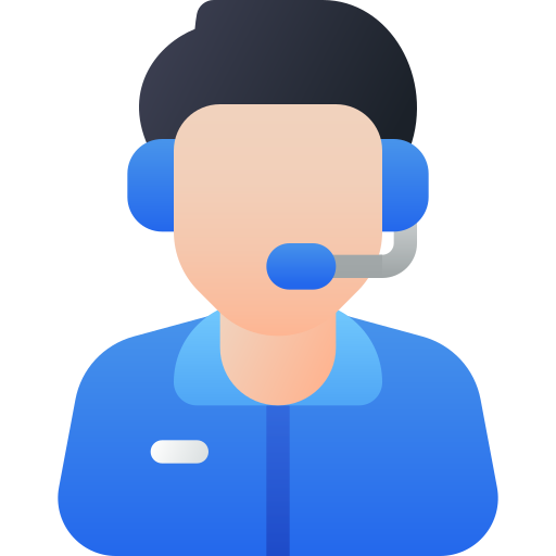 Illustration of a person wearing a blue headset on a white background