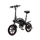 Black dyu d3f foldable electric bike with red accents on a white background