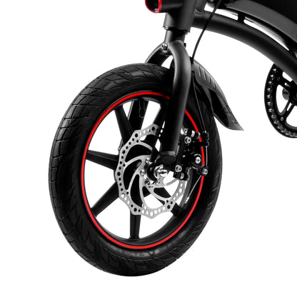Close-up of a dyu d3f foldable electric bike wheel with a white background