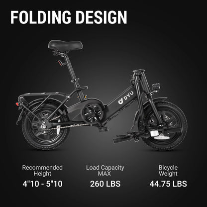 Folding C3 foldable electric bike with specifications on a dark background