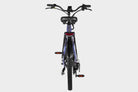 Purple DAMAXED electric city bike, 20+ mph, 45 mile range, LG 48V14Ah battery, Bafang 350W motor. Back view showing rear rack and fenders.