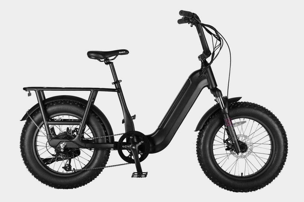 Side view of Black Samsung/LG 48V15Ah electric cargo bike, Bafang 500W motor, 45+ mile range. Ideal for effortless cargo transport and commuting.