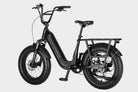 45-degree angle view of Black Samsung/LG 48V15Ah electric cargo fat tire bike with Bafang 500W motor and 45+ mile range. Ideal for effortless cargo transport.