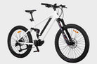 45-degree angle view of DAMAXED electric mountain bike, equipped with a Bafang M600 Mid-drive Motor 500W, 9-speed derailleur, and LG 48V14Ah battery. Top speed of 24+ MPH and 45-mile range per charge.