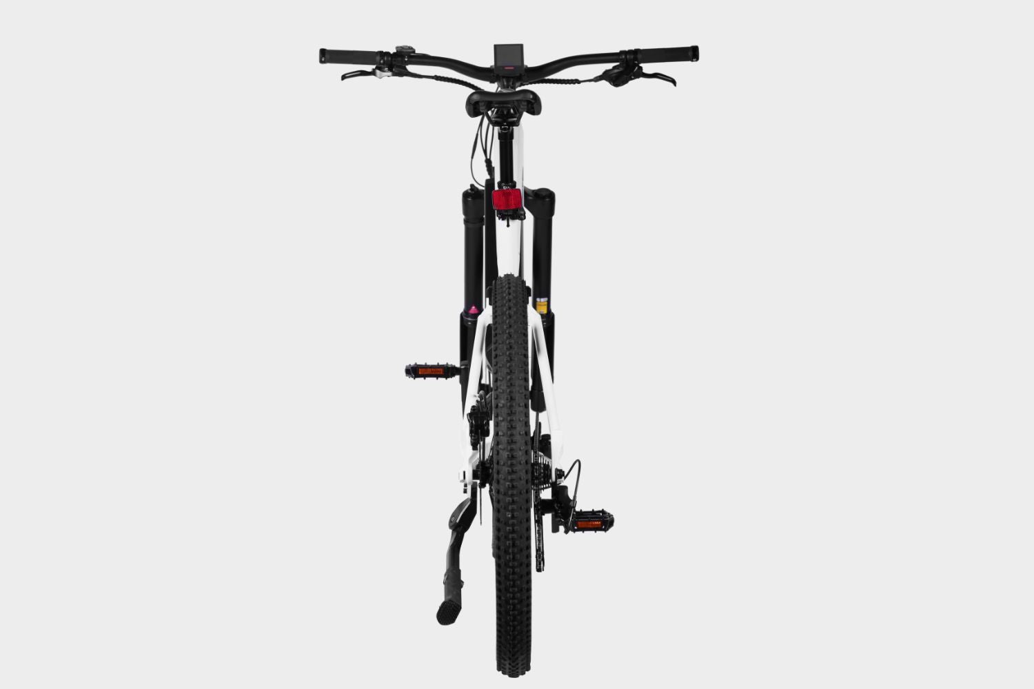 DAMAXED electric mountain bike, equipped with a Bafang M600 Mid-drive Motor 500W, 9-speed derailleur, and LG 48V14Ah battery. Top speed of 24+ MPH and 45-mile range per charge. Back view showing rear rack and fenders.